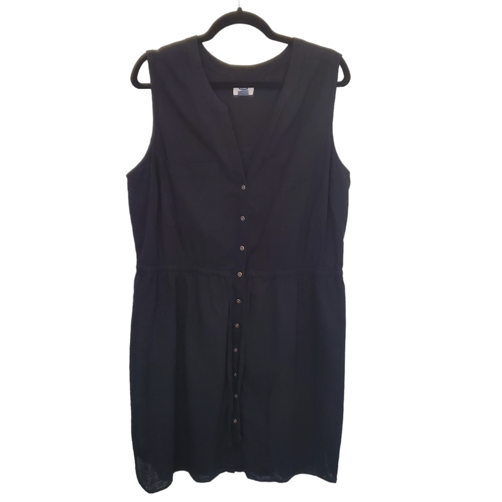 Old Navy XL 100% Cotton Sleeveless Black Button Down Dress